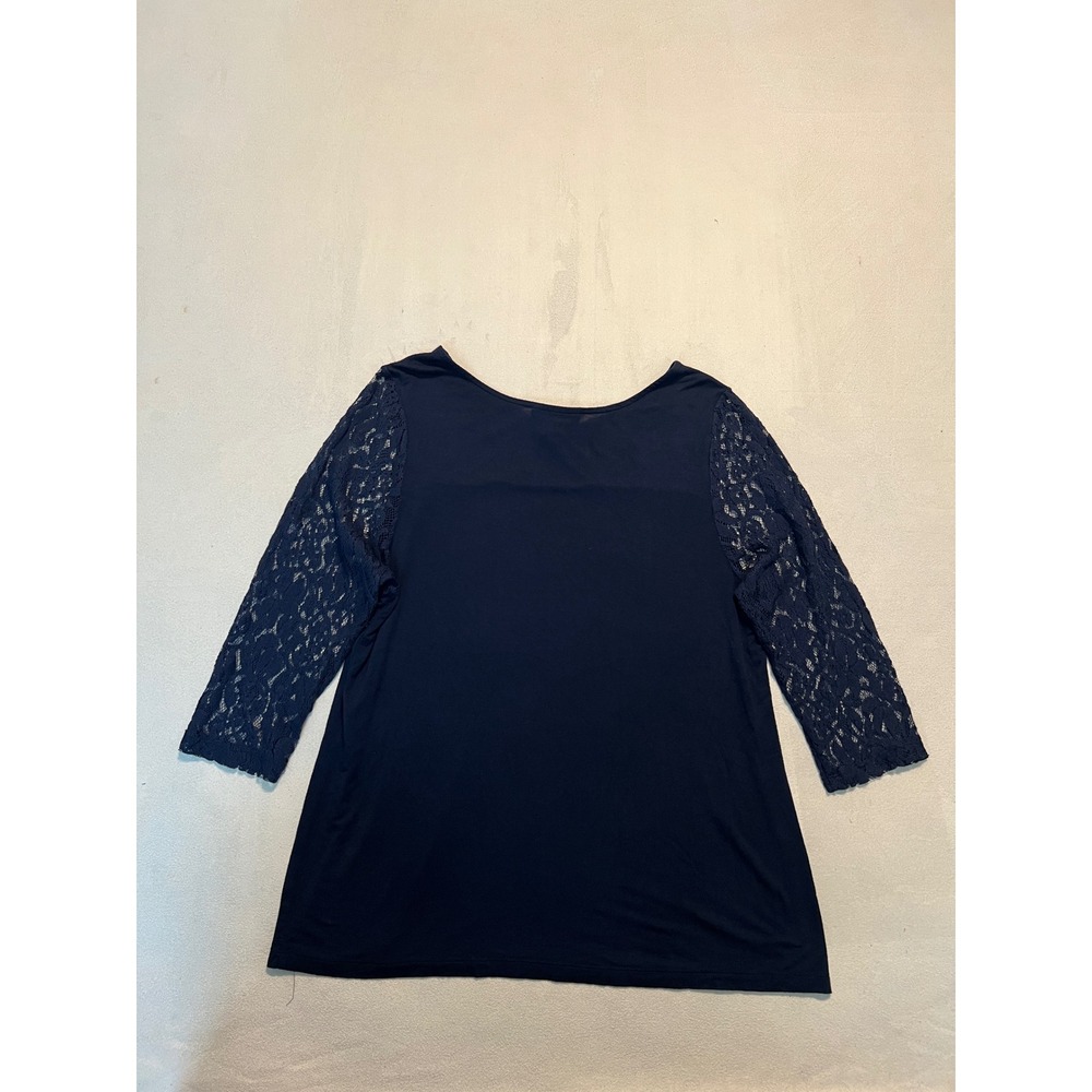 Lane Bryant Navy Blue Lace Yoke 3/4 Sleeve Top Blouse Plus Size 14/16 - Picture 2 of 7